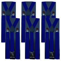 6x Mens Suspenders Braces Adjustable Strong Clip On Elastic Formal Wedding BULK - Blue