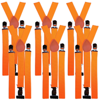 6x Mens Suspenders Braces Adjustable Strong Clip On Elastic Formal Wedding BULK - Fluro Orange