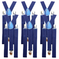 6x Mens Suspenders Braces Adjustable Strong Clip On Elastic Formal Wedding BULK - Navy Blue