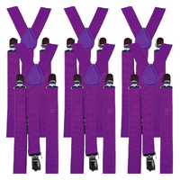 6x Mens Suspenders Braces Adjustable Strong Clip On Elastic Formal Wedding BULK - Purple