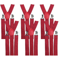 6x Mens Suspenders Braces Adjustable Strong Clip On Elastic Formal Wedding BULK - Red (Glitter)