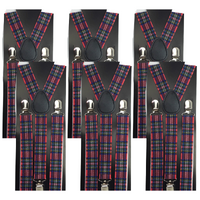 6x Mens Suspenders Braces Adjustable Strong Clip On Elastic Formal Wedding BULK - Tartan 2