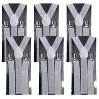 6x Mens Suspenders Braces Adjustable Strong Clip On Elastic Formal Wedding BULK - White (Glitter)