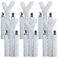 6x Mens Suspenders Braces Adjustable Strong Clip On Elastic Formal Wedding BULK - White (Sequin)