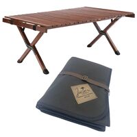 Wooden Foldable Camping Table 93cm + Jacaru Picnic Blanket 100% Cotton X-Large