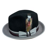 Mens 100% Lana Wool Trilby Fedora Hat in Black/Grey - One Size