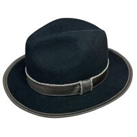 Mens 100% Lane Wool Fedora Hat in Black Size Large