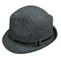 Blake Charcoal Herringbone Trilby Hat with Stingy Brim