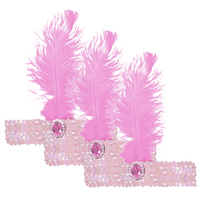 3x 1920s FLAPPER HEADBAND Headpiece Feather Sequin Charleston Costume Gatsby - Light Pink