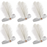 6x 1920s FLAPPER HEADBAND Headpiece Feather Sequin Charleston Costume Party BULK - White