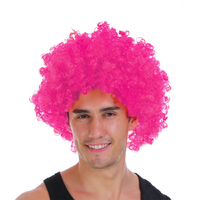 Mens DELUXE AFRO WIG Curly Hair Costume Party Fancy Disco 70s 80s Dress Up - Hot Pink