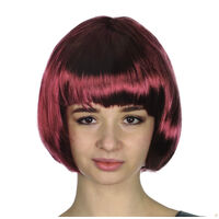 Bob Wig Costume Short Straight Fringe Cosplay Party Full Hair Womens Fancy Dress - Burgundy