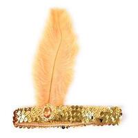 1920s FLAPPER HEADBAND Headpiece Feather Sequin Charleston Costume Gatsby Dance - Gold/Orange