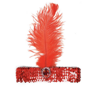1920s FLAPPER HEADBAND Headpiece Feather Sequin Charleston Costume Gatsby Dance - Red