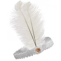 1920s FLAPPER HEADBAND Headpiece Feather Sequin Charleston Costume Gatsby Dance - White