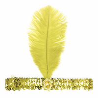 1920s FLAPPER HEADBAND Headpiece Feather Sequin Charleston Costume Gatsby Dance - Yellow