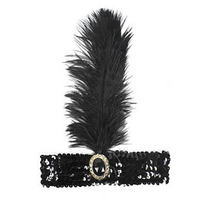 WIDE FLAPPER HEADBAND Feather Sequin Costume Gatsby Charleston Headpiece 1920s - Black