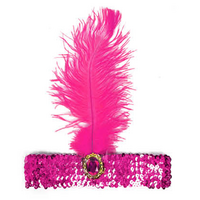 WIDE FLAPPER HEADBAND Feather Sequin Costume Gatsby Charleston Headpiece 1920s - Hot Pink