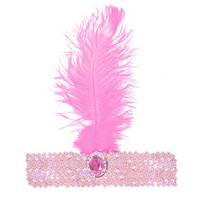 WIDE FLAPPER HEADBAND Feather Sequin Costume Gatsby Charleston Headpiece 1920s - Light Pink