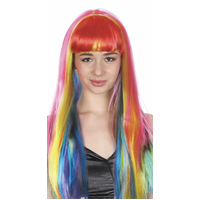 LONG WIG Straight Party Hair Costume Fringe Cosplay Fancy Dress 70cm Womens - Rainbow (22468)