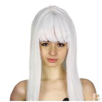 LONG WIG Straight Party Hair Costume Fringe Cosplay Fancy Dress 70cm Womens - White (22451)