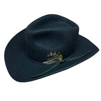 100% Wool Felt Western Cowboy Hat with Feather in Black Size 57cm