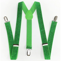 GLITTER SPARKLE SUSPENDERS Braces Clipon Elastic Y-Back Slim Adjustable  - Green (Glitter)