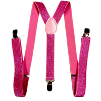 GLITTER SPARKLE SUSPENDERS Braces Clipon Elastic Y-Back Slim Adjustable  - Hot Pink (Glitter)