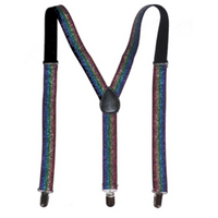 GLITTER SPARKLE SUSPENDERS Braces Clipon Elastic Y-Back Slim Adjustable  - Rainbow (Glitter)