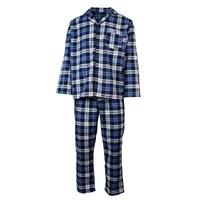 Mens Plus Size Flannelette Pyjamas 100% Cotton PJs Set Top Pants in Blue Check