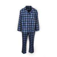 Mens Flannelette Pyjama Set Sleepwear Soft 100% Cotton PJs - Blue Check