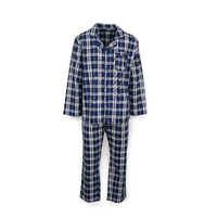 Mens Flannelette Pyjama Set Sleepwear Soft 100% Cotton PJs - Blue Check