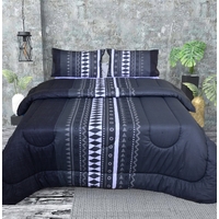 King Cotton Comforter Set with 2 Pillow Cases Duvet Quilt Bedspread in Black Stripe