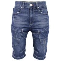 Crosshatch Mens Lenour Denim Shorts Ripped Jeans Jorts - Dark Wash - 32""