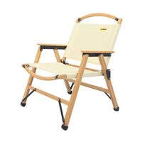 Bamboo Canvas Foldable Outdoor Camping Chair Wooden Travel Picnic Park - Khaki/Beige