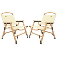 2x Bamboo Canvas Foldable Outdoor Camping Chair Wooden Picnic Park - Khaki/Beige