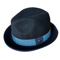 Dorfman Pacific Mens 100% Fur Felt Wool Trilby Fedora Hat in Black/Navy