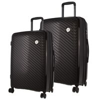2x Pierre Cardin Inspired Milleni Checked Luggage Bag  Medium & Large - Black