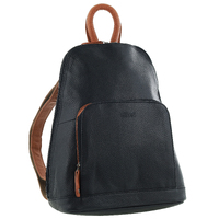 Milleni Genuine Italian Leather Soft Nappa Leather Backpack Bag Travel - Black/Cognac