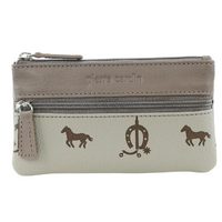 Pierre Cardin Womens Horse Print Genuine Leather RFID Coin Purse Wallet - Beige/Taupe