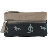 Pierre Cardin Womens Horse Print Genuine Leather RFID Coin Purse Wallet - Black/Taupe