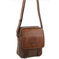 Pierre Cardin Unisex Canvas Cross Body Messenger Bag Satchel Sling - Brown/Cognac