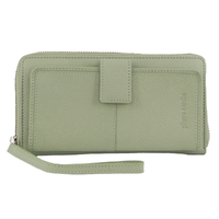 Pierre Cardin Womens Leather Zip Around Wallet RFID Blocking w/ Wristlet in Jade Green