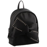 Milleni Black Leather Look Backpack Bag with Bow Detail