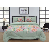 Queen Comforter Set with 2 Pillow Cases in Green Floral