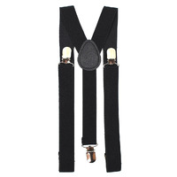 Mens Suspenders Braces Adjustable Strong Clip On Elastic Formal Wedding Slim - Black