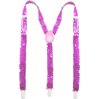 Mens Suspenders Braces Adjustable Strong Clip On Elastic Formal Wedding Slim - Light Pink (Sequin)