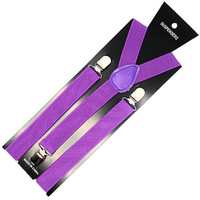 Mens Suspenders Braces Adjustable Strong Clip On Elastic Formal Wedding Slim - Purple