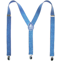 Mens Suspenders Braces Adjustable Strong Clip On Elastic Formal Wedding Slim - Sky Blue (Glitter)