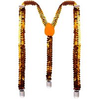 SEQUIN SUSPENDERS Unisex Adjustable Braces Clip On Elastic Y-Back  - Orange